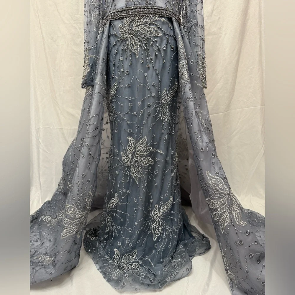Elegant Blue Grey Gown - Picture 8 of 12